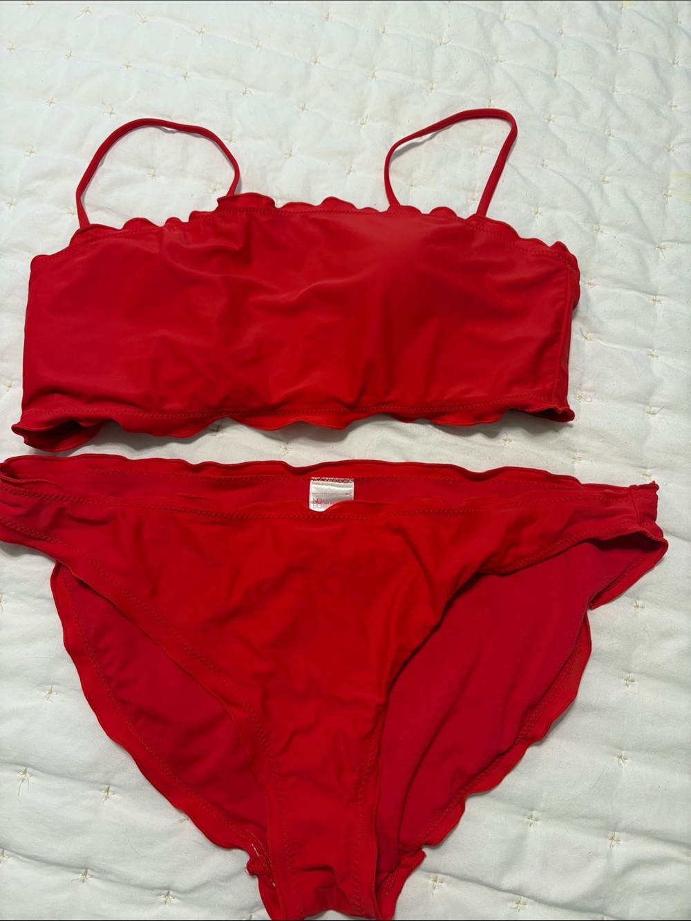 No Boundaries Bright Red Scalloped Bikini Set